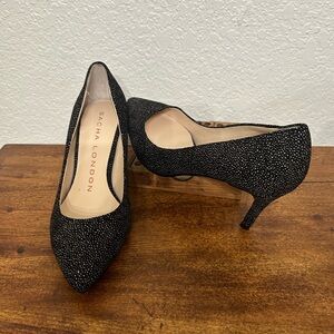 Sacha London Pumps Black Leather Suede Pointy Toe Slip On NEW